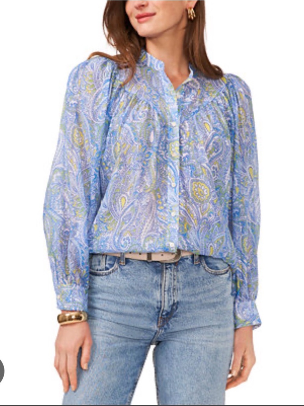 Vince Camuto Blue Paisley Button-Front Blouse